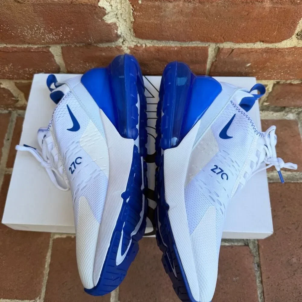 Nike Men's Air Max 270 Mesh Lace Up Athletic Shoes White Racer Blue Size 8.5 NEW